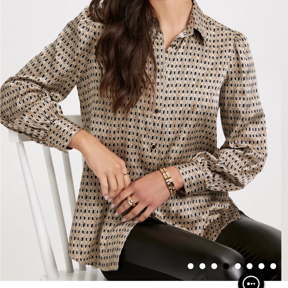 Laura Long Sleeve Geometric Print Blouse Brown Pattern - Picture 2 of 12